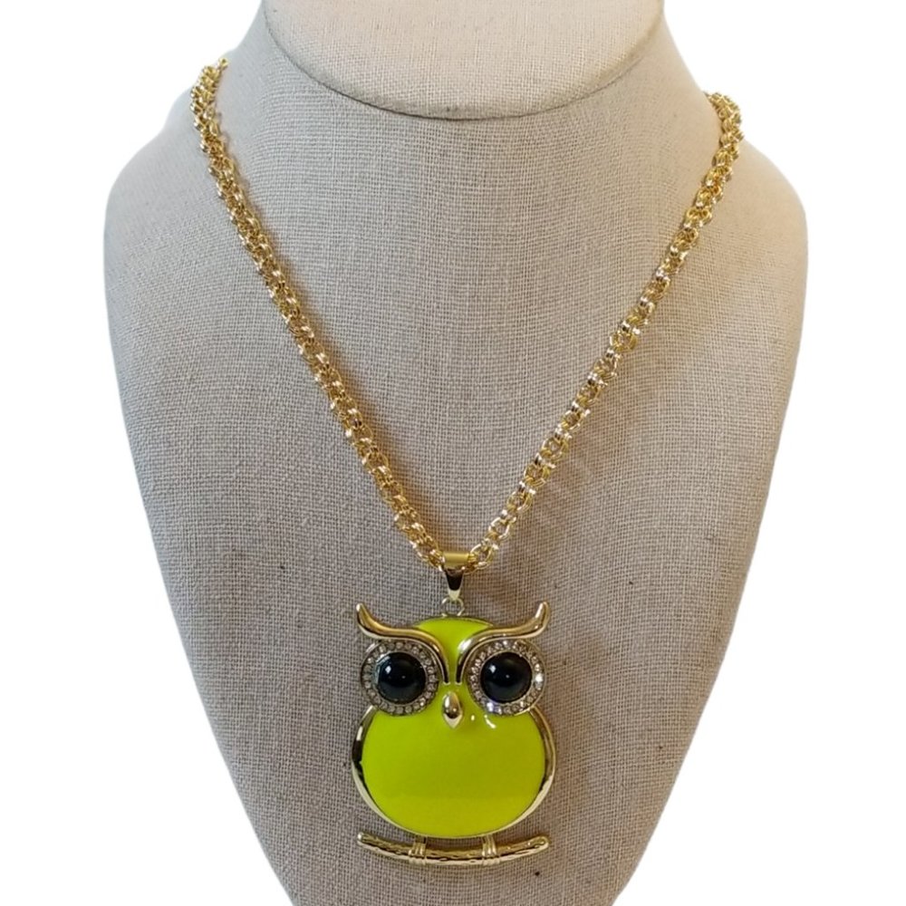 Amrita Singh Austrian Crystal Yellow Owl Pendant Long Gold Necklace